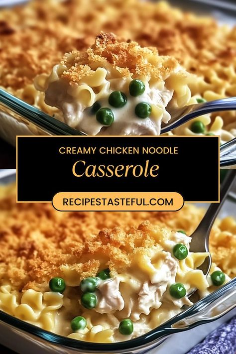 This creamy chicken noodle casserole is a comforting dish that’s perfect for family dinners. Packed with tender chicken, hearty egg noodles, and a delicious blend of cheeses, it’s sure to be a hit with everyone at the table! Grandmas Frozen Egg Noodles Recipes, Chicken Casserole Recipes Egg Noodles, Creamy Chicken Noodle Casserole Easy, Chicken And Egg Noodle Casserole Recipes, Thanksgiving Chicken And Noodles, Creamed Chicken And Noodles, Cream Of Chicken Noodle Casserole, Chicken Thigh And Egg Noodles, Casserole Recipes Egg Noodles