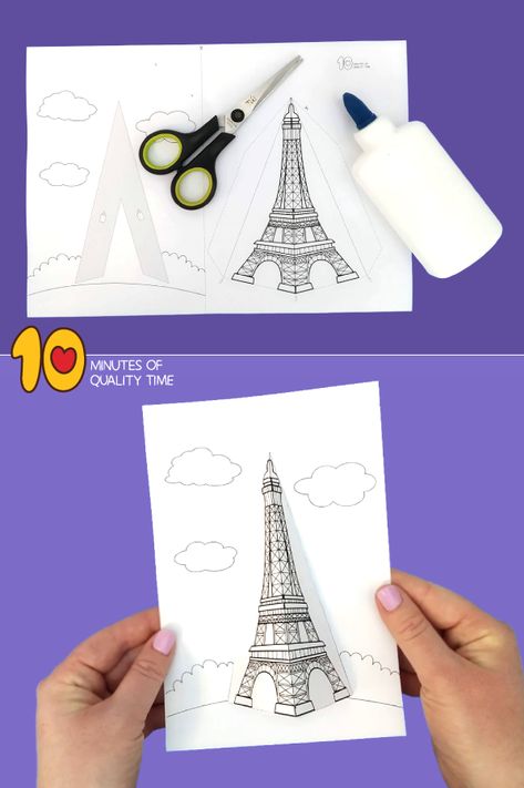 Leaning Tower Of Pisa Craft, Eiffel Tower Craft, France For Kids, France Craft, Paris Crafts, Eiffel Tower Painting, 3d Templates, Eiffel Tower Art, French Crafts