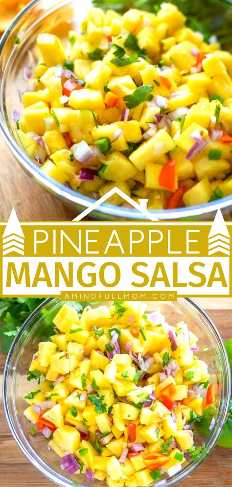 Fresh Pineapple Salsa Recipe, Salsa Homemade, Pineapple Mango Salsa, Pineapple Salsa Recipe, Mango Salsa Recipes, Diy Easy Recipes, Light Appetizers, Easy Salsa, Fruit Salsa