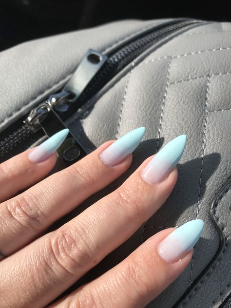 Light Blue Fade Nails, Blue Fade Nails, Fading Nails, Fade Nails, French Fade Nails, Blue Stiletto Nails, Faded Nails, Blue Ombre Nails, Light Blue Nails