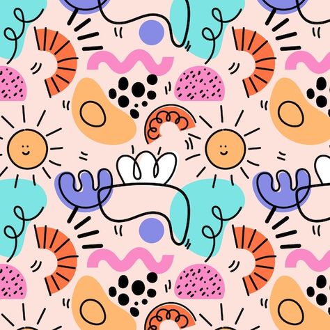 Seamless Doodle Pattern, Abstract Shape Pattern, Hand Drawn Pattern Design, Abstract Art Prints Pattern Design, Pattern Drawing For Kids, Abstract Drawings Colorful, Vector Design Graphics, Minimal Pattern Design, Graphic Doodles