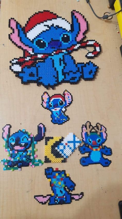 Perler Beads Lilo And Stitch, Christmas Perler Beads Easy, Lilo And Stitch Perler Beads, Disney Christmas Perler Beads, Disney Christmas Perler Bead Patterns, Pyssla Ideas Christmas, Angel Perler Beads, Cross Perler Beads, Perler Bead Stitch