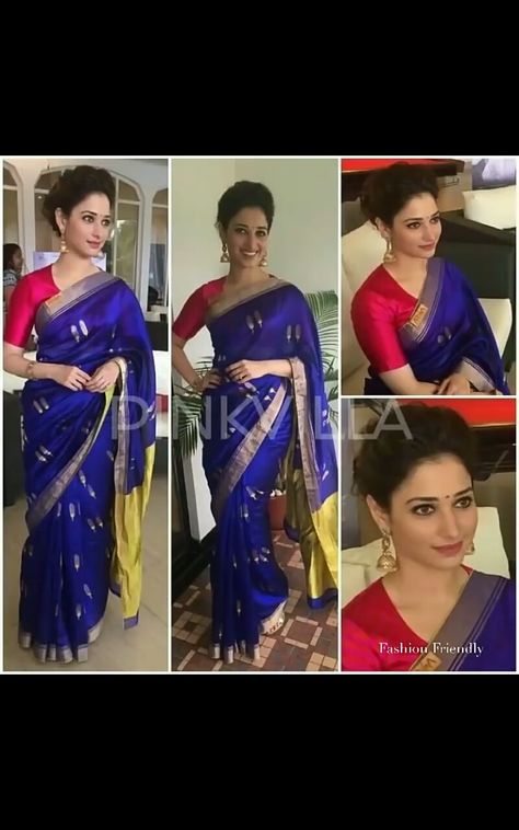 Royal Blue Silk Saree Contrast Blouse, Royal Blue Saree Contrast Blouse, Marriage Saree, Saree Contrast Blouse, Royal Blue Saree, Bollywood Designer Sarees, Blue Silk Saree, Silk Kurti, Raw Mango