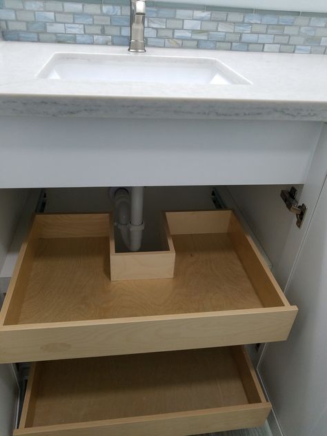 Diy Pull Out Shelves, Under Bathroom Sink, Custom Bathroom Cabinets, Under Kitchen Sink, Bathroom Vanity Storage, Bathroom Sink Cabinets, Bathroom Drawers, Under Sink Storage, Kitchen Hacks Organization