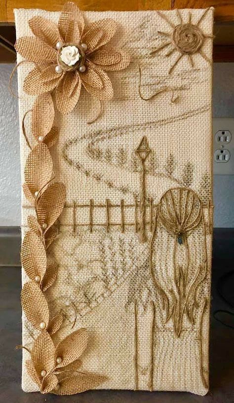 Burlap Painting, Burlap Canvas Art Diy, Painting On Burlap, Painting On Burlap Canvas, Painting Burlap Diy, Burlap Canvas Ideas, Painting On Burlap Canvas Ideas, How To Paint On Burlap Canvas, Burlap Frames Diy Wall Art