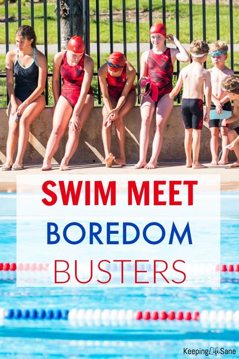 Get these swim meet boredom busters. Parents are bored and so are the swimmers, not to mention siblings that have to sit all day. Swim Meet Aesthetic, Swimming For Kids, Summer Swim Team, Swim Team Mom, The Swimmers, Swimming Memes, Things To Pack, Swim Practice, Swim Coach