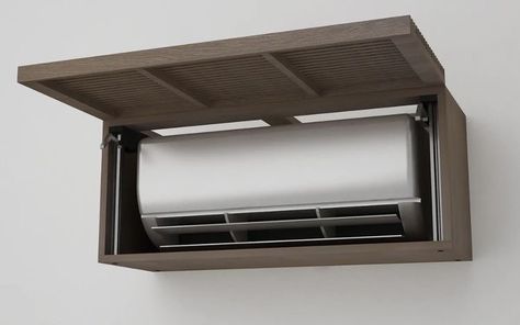 Hide Air Conditioner Unit Indoor Floor, Ac Wood Cover, Ac Wall Unit Ideas Living Room, Ac Box Cover Indoor, Ac Wall Unit Cover Up, Aircon In Bedroom, Aircondition Cover Indoor, Mini Split Cover Ideas, Hide Ac Units Indoor