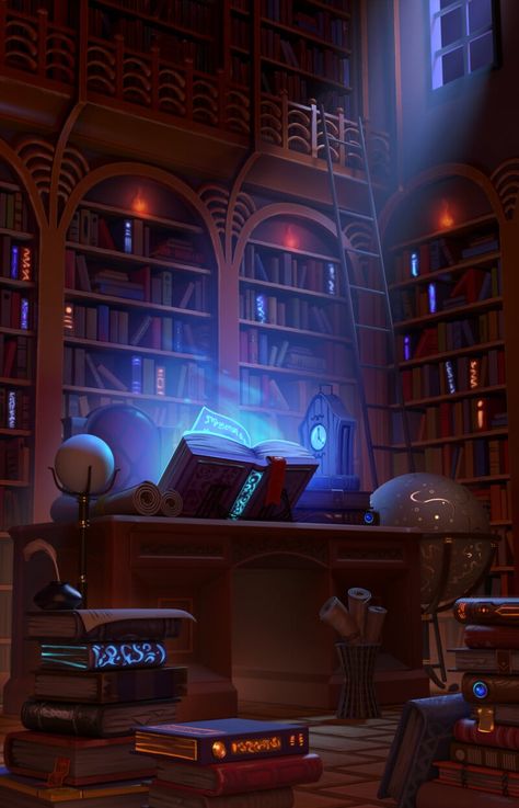 Library Room Concept Art, Mage Library, Fantasy Library Concept Art, Fantasy Wizard Aesthetic, Dnd Library Art, Wizard Laboratory, Magic Library Concept Art, Library Fantasy Art, Wizard Dnd Aesthetic