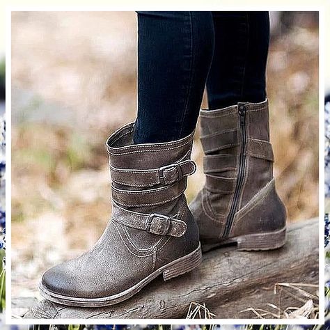 Winter Shoes Low Heel - Not next week, not tomorrow, Take Action NOW! Buy what you need from one of the world's most reputable online retailer. Low Heel Booties, Clarks Boots, Round Toe Boots, Buckle Booties, Zipper Heels, Mens Boots Fashion, Shoes Ideas, Zipper Boots, Rounded Toe Boots