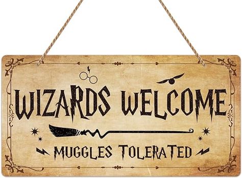 D4DREAM Wizards Welcome Muggles Tolerated Door Signs 11.8"x 5.9" Vintage Hanging Wizardry Welcome Wall Decor Hanging Plaque Magic Home Sign Family Signs for Indoor & Outdoor Home Decor Wizards Welcome Muggles Tolerated Sign, Wizards Welcome Muggles Tolerated, Harry Potter Signs, Welcome Wall Decor, Harry Potter Library, Harry Potter Sign, Welcome Wall, Magic Home, Wall Decor Hanging