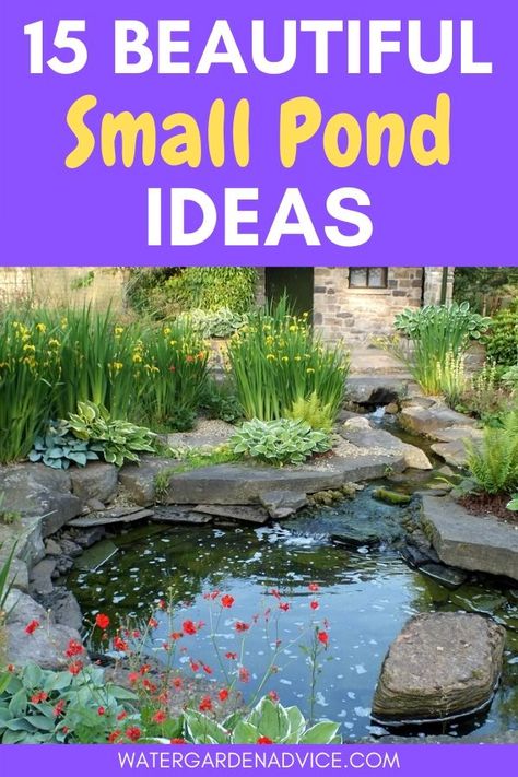 Small backyard pond ideas - Even if you have a tiny backyard you can still install a small pond. Here are some beautiful pond ideas to get your started. #pond #gardenpond #backyardpond Landscape Around Pond, Koi Ponds Backyard, Water Ponds Ideas Backyards, Small Garden Ponds Ideas, Pond Shapes, Backyard Ponds And Waterfalls, Small Garden Area Ideas, Garden Ponds Ideas, Small Backyard Pond