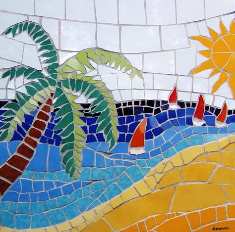 The yacht race Mosaicos Ideas, Mosaic Designs Pattern, Mosaic Landscapes, Ocean Mosaic, Mosaic Beach, Mosaic Windows, Landscape Mosaic, Tree Mosaic, Sea Scapes