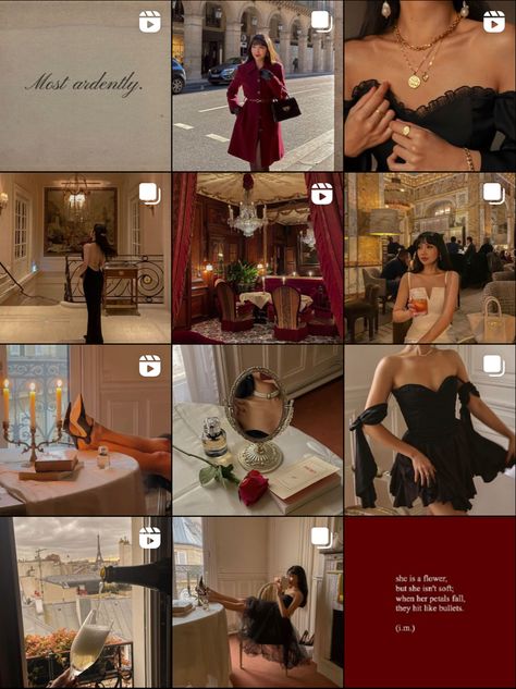 Burgundy Instagram Feed, Red Insta Aesthetic, Red Aesthetic Instagram Feed, Red Ig Feed, Instagram Feed Ideas Fashion, Aesthetic Instagram Feed Ideas Colorful, Red Instagram Feed, Red Aesthetic Instagram, Elegant Instagram Feed