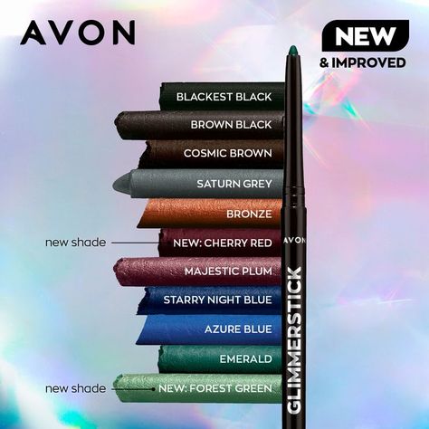 The bestselling Glimmerstick Eye Liner you love just got even better! Now with an upgraded formula and more shades​, it's available now, So you can simply twist and go 👁️ 👁️ Avon Argentina, Join Avon, Avon Mark, Avon Cosmetics, Avon True, Avon Beauty, Beauty Corner, Avon Brochure, Avon Products