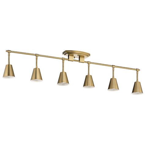 Sylvia™ 6 Light Rail Light Brushed Natural Brass Track Lighting Kits, Kichler Lighting, Light Rail, Low Ceiling, Lamps Plus, Vanity Lighting, Indoor Lighting, Track Lighting, Mid-century Modern