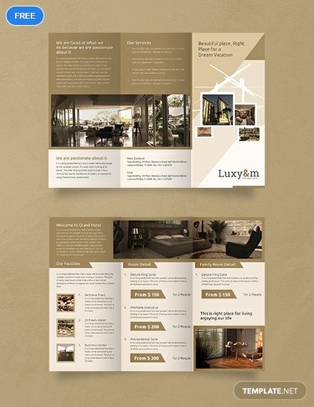 A brochure template that is perfect for your hotel establishment. Download this for free and use high-quality layouts, photos, and graphic files you can freely customize to suit your preferences. Brochure Design Layouts, Brochure Design Creative, Brochure Design Layout, Trifold Brochure Design, Corporate Brochure Design, Pamphlet Design, Free Brochure Template, Desain Editorial, Fold Brochure