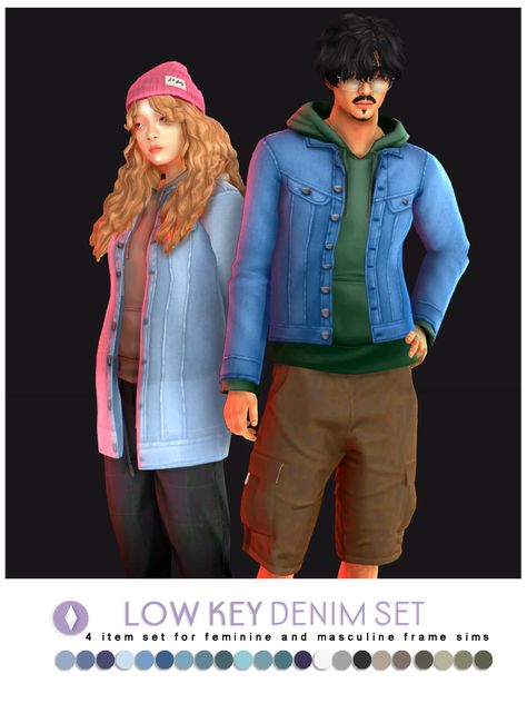 Low Key Denim Set | nucrests on Patreon Denim Set, Denim Hoodie, Sims 4 Characters, Hoodie Set, Sims 4 Cas, Sims 4 Cc Finds, Sims 4 Custom Content, Maxis Match, Sims 4 Mods