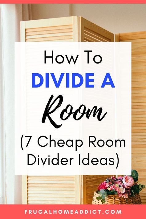 How To Divide A Room Into Two Without A Wall (Cheap DIY Room Divider Ideas) | frugalhomeaddict.com How To Divide A Room Ideas Small Spaces, Room Separator Ideas Diy Small Spaces, Bedroom Divider Ideas Shared, Divide Small Room Into Two Spaces, Curtain Separation Room Dividers Bedroom, Dividing Bedroom Into Two, Seperate Space In Shared Bedroom, Diy Studio Apartment Ideas Room Dividers, Bedroom Separation Ideas