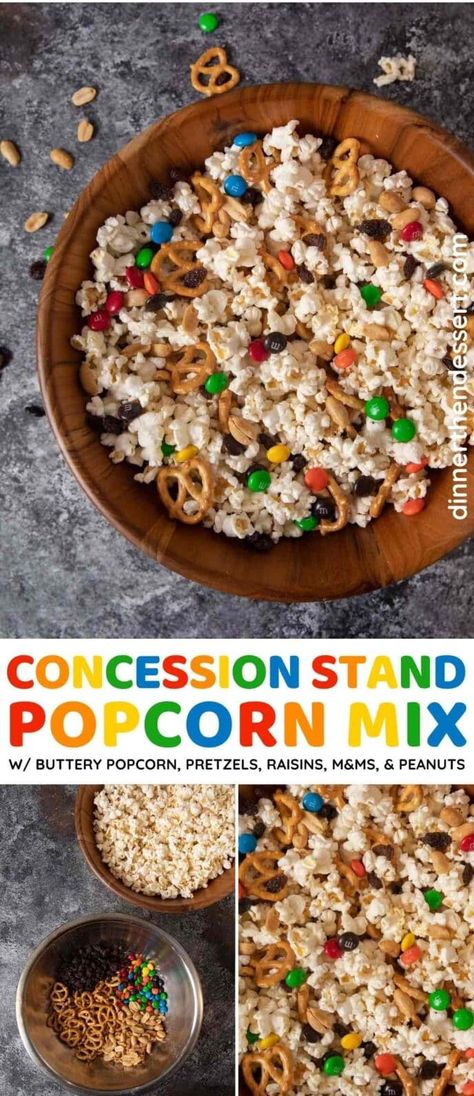 Healthy Concession Stand Food Ideas, Popcorn Mix Ins, Popcorn With Candy, Popcorn Snack Mix Recipes, Popcorn Mix Recipes, Concession Stand Food, Snack At Home, Buttery Popcorn, Party Mix Snacks