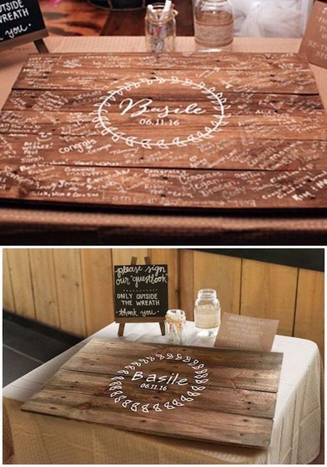 Adorable signature board you may use as home decor. #guestbook #wedding #alternative Rustic Groom, Rustic Wedding Decorations, Rustic Wedding Guest Book, Rustic Wedding Signs, Wedding Leaves, Rustic Country Wedding, Marriage Ceremony, Pallet Wood, Diy Wedding Decorations