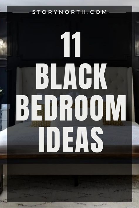 Save this pin for black bedroom decor inspiration that exudes sophistication and style. Elevate your home with these elegant design ideas perfect for creating a chic and modern bedroom retreat. #BlackBedroom #HomeDecor #InteriorDesign #SophisticatedSpaces Navy And Black Bedroom Ideas, Black Queen Bedroom Ideas, Black Bedroom White Furniture, Bedroom Ideas For Small Rooms Black, Dark Accent Bedroom, Black Bedrooms Elegant, Black Wall Behind Bed, Black Bedroom Feature Wall, Black Color Drenched Bedroom