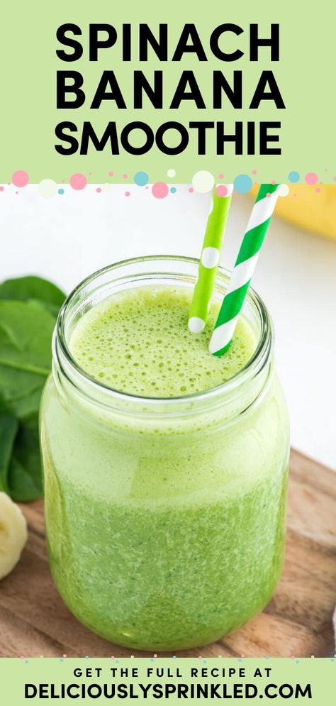 This non-alcoholic beverage is a great way to enjoy your veggies! It's an easy breakfast smoothie with just 3 ingredients. Not only is this spinach smoothie healthy, but it is also creamy and delicious. Save this spinach banana smoothie recipe! Spinach Oatmeal Smoothie, Spinach Banana Pineapple Smoothie, Spinach Breakfast Smoothie, Easy Spinach Smoothie Recipes, Smoothie With Spinach And Fruit, Spinach Yogurt Smoothie, Smoothie Recipes With Spinach And Fruit, Banana And Spinach Smoothie, Spinach Banana Smoothie Recipes