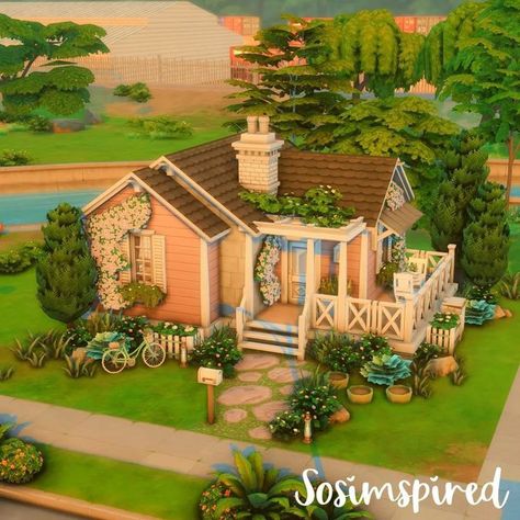 Tiny Sims Houses, Sims 4 Willow Creek Small House, Sims Tiny House Ideas, Sims Willow Creek House, Willow Creek Sims 4 House Ideas, Sims 20x15 House, Sims 4 Dessert House, Ts4 Willow Creek, Sims Bungalow