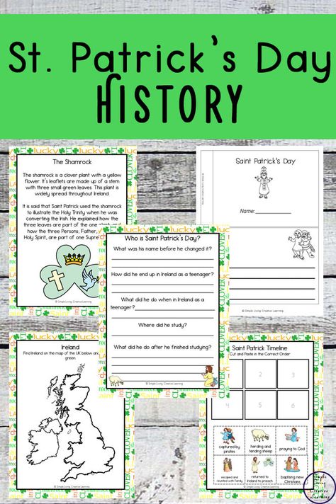 Learn about the reason for celebrating St. Patrick's Day with these fun St. Patrick's Day History worksheets. St Patricks Day Unit Study, Ireland Worksheets Free Printable, History Of St Patricks Day, St Patrick’s Day Lesson Plans, St Patrick’s Day Homeschool, St. Patrick, St Patricks Day History, St Patricks Day Activities, History Worksheets