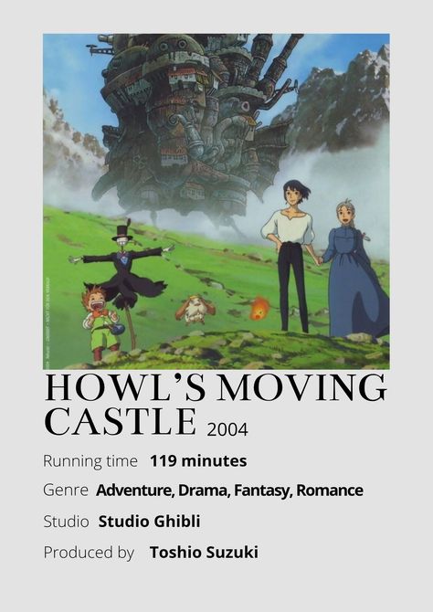 Howl's Moving Castle Movie, Castle Anime, Howl's Moving Castle Poster, Castle Movie, Anime Minimalist Poster, Takuya Kimura, Howl's Moving Castle, Polaroid Poster, Anime Watch