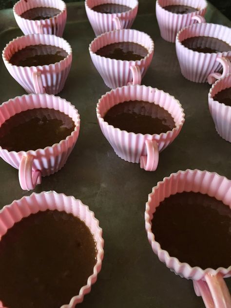 Teacup Cupcakes, Tea Cupcakes, Tea Cup Cakes Design, Cupcake In A Teacup, Teacup Cake Pops, Chocolate Tulip Cups, Cupcake In Teacup, Cup Of Tea Cake Design, Tres Leches Cupcakes