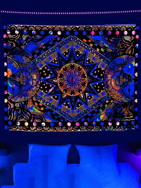 Multicolor Modern Collar  Fabric Geometric  Embellished   Home Textile Glow In The Dark Tapestry, Dark Tapestry, Tapestry Fabric, Modern Pattern, Fabric Art, Mandala Art, Geometric Patterns, My Dream Home, Christmas Birthday