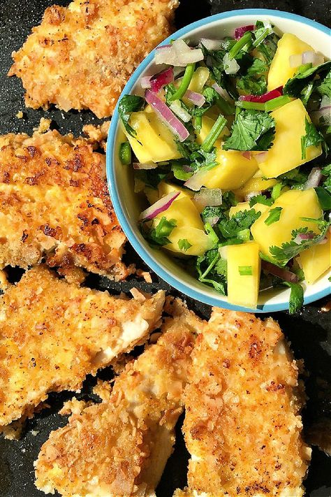 Coconut Crusted Tilapia, Coconut Tilapia, Coconut Crusted Fish, Tilapia With Mango Salsa, Tilapia Dishes, Tilapia Dinner, Tilapia Recipes Easy, Crusted Fish, Tilapia Recipe