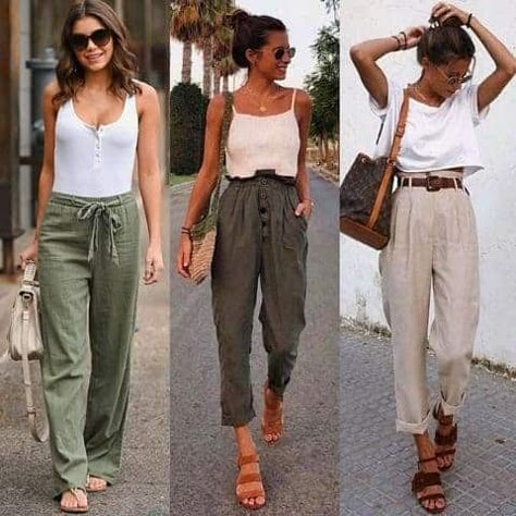 *2022* 16 refreshing combos: what to wear with linen pants? Linen Joggers Outfit, Wide Leg Linen Pants Outfit, How To Wear Linen Pants, How To Style Linen Pants, Linen Pants Work, Linen Pants Outfit Summer, Women's Spring Fashion, Khaki Linen Pants, Linen Pants Style