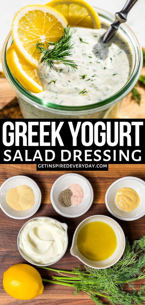 Green Yogurt Dressing, Yogurt Lemon Dressing, Greek Yogurt Lemon Dressing, Geek Yogurt Salad Dressing, Lemon Yogurt Salad Dressing, Salad Dressing Yogurt Recipes, Healthy Dill Salad Dressing, Healthy Dressings For Salads Homemade Greek Yogurt, Greek Yogurt Dill Dressing