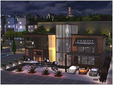 Sims 4 Restaurant Download, Sims 4 Cc Restaurant Lot, Ts4 Restaurant, Bloxburg Restaurant Ideas, Bloxburg Restaurant, Sims 4 Bar, Bloxburg Cafe, Sims 4 Loft, Sims 4 Restaurant