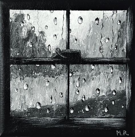 Acrylic Painting On Canvas Raining Window Drawing, Rain On The Roof Drawing, Rain On Window Drawing, Raindrop Sketch, Rain Window Painting, Rainy Window Drawing, Raindrops Painting, Rain Sketch, Rain Drops On Window