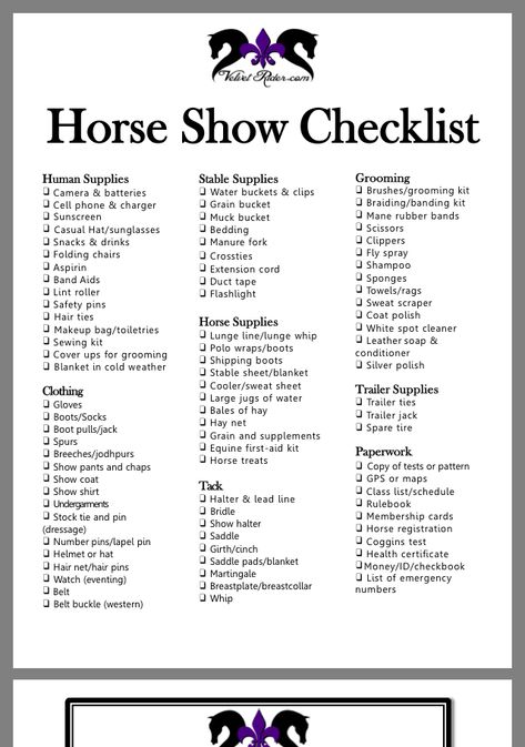 Horse Show checklist Horse Show Necessities, Horse Show Checklist English, Horse Show List, Horse Show Prep, Horse Show Tips, Horse Show Hacks, Horse Checklist, Horse Show Packing, Horse Show Checklist