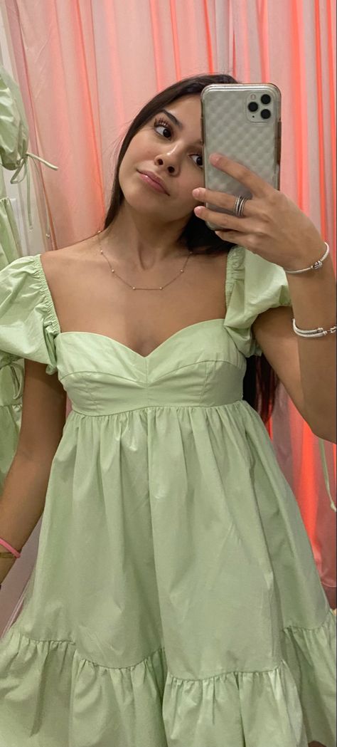 Babydoll Dresses Aesthetic, Flowy Babydoll Dress, Aesthetic Babydoll Dress, Babydoll Mini Dress, Baby Doll Dresses, Green Babydoll Dress, Babydoll Dress Aesthetic, Green Baby Doll Dress, Babydoll Outfit