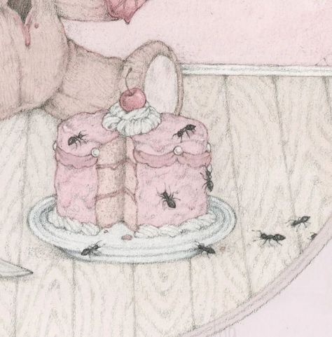 Creepy Pink Aesthetic, Arte Hippy, Icon Coquette, Creepy Cute Aesthetic, Cake Drawing, Soft Pink Theme, Arte Van Gogh, Creepy Art, Creepy Cute