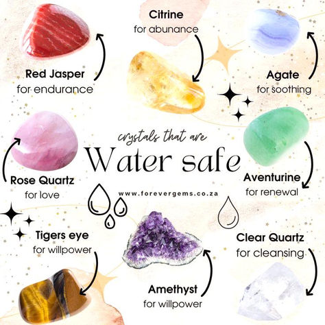 Crystal That Can Go In The Sun, Crystals You Can Put In Water, Crystals That Are Safe In Water, Crystals That Cannot Go In Water, What Do Different Crystals Mean, Crystals To Shower With, Non Water Safe Crystals, Alternative To Burning Sage, Crystals Water Safe