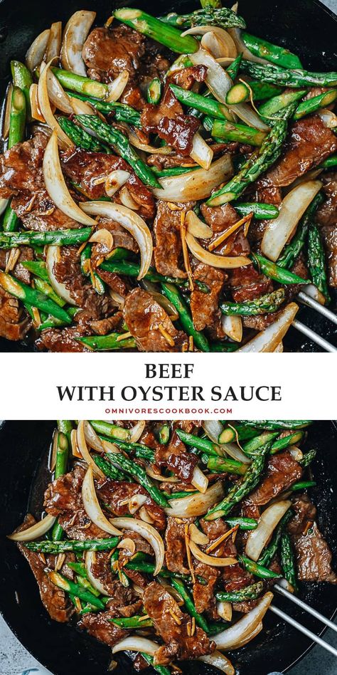 Beef with oyster sauce features extra tender and juicy beef stir fried with crisp asparagus brought together with a savory and sweet brown sauce. It is a quick and healthy dish to make for your weekday dinner! {Gluten-Free Adaptable} Flank Steak And Asparagus Recipes, Steak And Asparagus Stir Fry, Skirt Steak Stir Fry Recipe, Beef And Asparagus Stir Fry, Steak And Asparagus Recipes, Ground Beef Asparagus, Skirt Steak Stir Fry, Beef With Asparagus, Recipes With Oyster Sauce