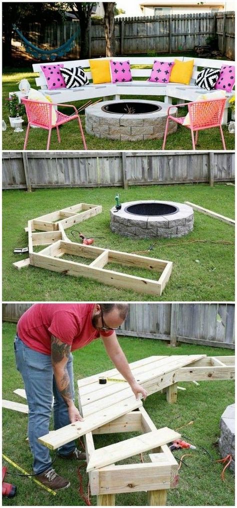 Diy Fire Pit Ideas, Diy Patio Ideas, Make A Fire Pit, Fire Pit Decor, Pergola Diy, Fire Pit Ideas, Backyard Seating Area, Outdoor Fire Pit Designs, Backyard Seating