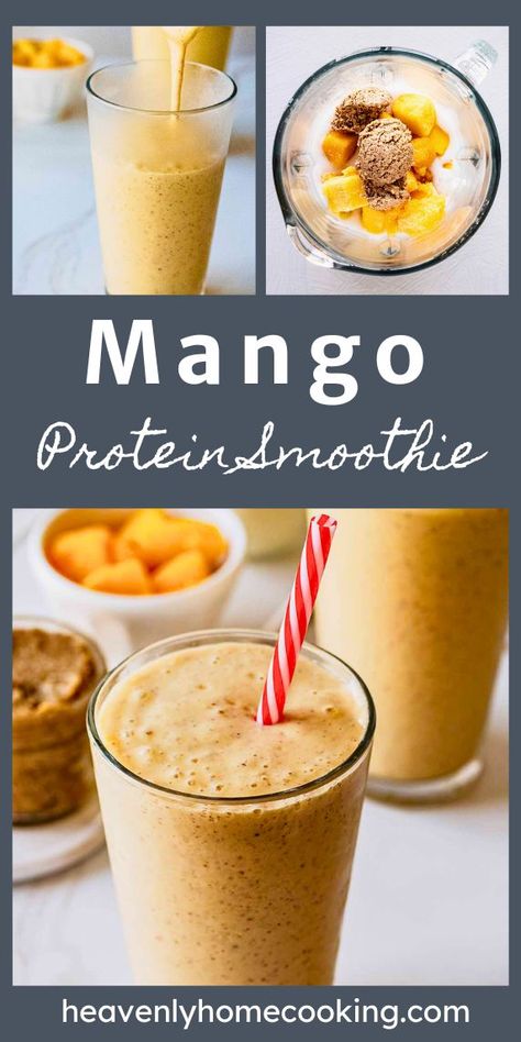 Boost your morning with this tropical mango protein smoothie, perfect for a healthy start to your day! Packed with protein and frozen fruit, this protein breakfast smoothie is both refreshing and nourishing. Save this recipe to your collection of smoothies and smoothie bowl recipes for an easy, delicious protein shake to kickstart your day! Fruit Protein Smoothie Recipes, Mango Protein Smoothie, Protein Fruit Smoothie, Morning Smoothie Recipes, Smoothie Fast, Protein Breakfast Smoothie, Yummy Protein Shakes, Homemade Nut Milk, Papaya Smoothie