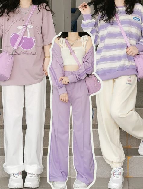 Purple Pastel Outfit, Korean Pastel Outfits, Pastel Korean Fashion, Pastel Dress Outfit, Pastel Streetwear, Purple Fashion Outfit, Peony Aesthetic, Fashion Kawaii, Street Outfits