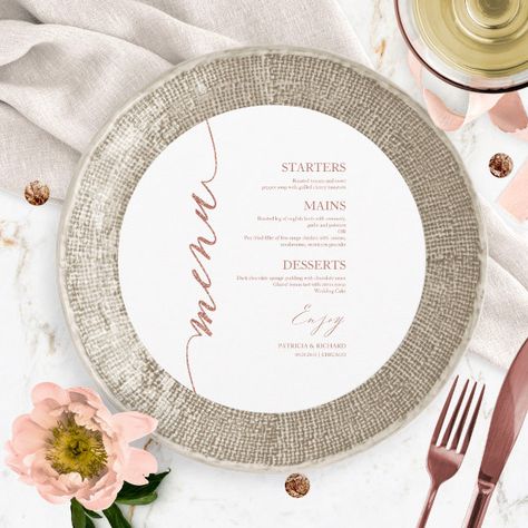 Fancy Script Round Wedding Menu Card For Plate Calligraphy Circle, Wedding Dinner Menu, Free Birthday Card, Fancy Script, Gold Calligraphy, Wedding Plates, Calligraphy Wedding, Wedding Menu Cards, Wedding Accessory