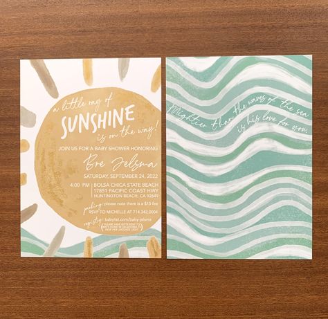 Sunset Baby Shower Theme, Beach Themed Baby Shower Ideas, Beach Theme Baby Shower Ideas, Beach Baby Shower Theme, Sunset And Ocean, Ocean Baby Shower Theme, Sunshine Baby Shower Invitations, Boy Party Invitations, Sunshine Baby Shower