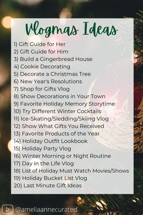 Here are 20 video ideas to help inspire you for Vlogmas! Happy Vlogmas filming! Vlogmas Ideas, Youtube Channel Name Ideas, Youtube Hacks, Start Youtube Channel, Social Media Content Planner, Christmas Playlist, Social Media Content Calendar, Youtube Channel Ideas, Youtube Success