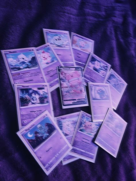 #pokemon #cards #collection #pikachu #purple #astethic #pokemoncards #pastel Pokemon Purple Aesthetic, Pokemon Violet Aesthetic, Pokémon Purple, Purple Astethic, Purple Pokemon, Pokemon Cards Collection, Arrow Aesthetic, Psychic Aesthetic, Pokemon Silver