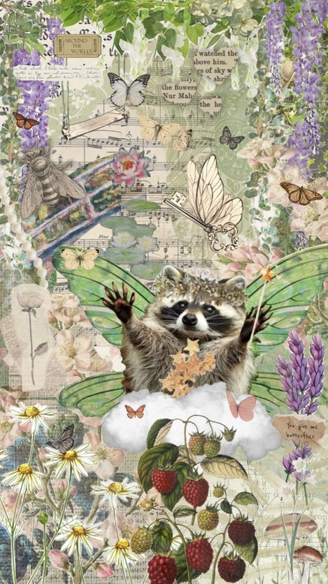 Desktop Wallpaper Collage Aesthetic, Desktop Wallpaper Collage, Raccoon Wallpaper, Wallpaper Collage Aesthetic, Computer Wallpaper Aesthetic, Fairy Wallpaper, Computer Wallpaper Desktop Wallpapers, Self Care Bullet Journal, Wallpaper Collage