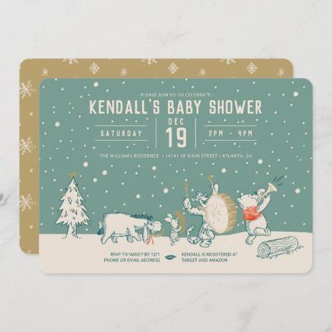 $2.86 | Winnie the Pooh and Pals Winter Baby Shower - Baby Shower Invitations #winniethepooh #disney #babyshower #winterbabyshower #christmasbabyshower #christmas #winter #character #genderneutral #winniethepoohbabyshower Pooh Baby Shower Ideas, Winter Baby Shower Invitations, Holiday Baby Shower, December Baby, Winnie The Pooh Christmas, Disney Baby Shower, Cute Winnie The Pooh, Woodland Baby Shower Invitations, Pooh Baby